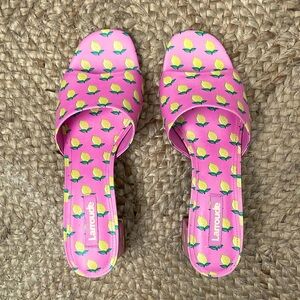 Larroude Ivy lemon pink mules